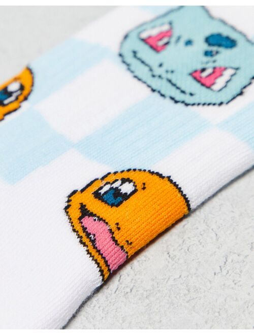 ASOS DESIGN Pokemon sport socks in white and blue check