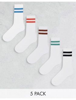 5-pack contrast sports socks in white