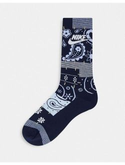 Paisley print crew sock in blue