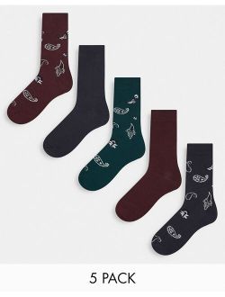 5 pack socks in paisley print