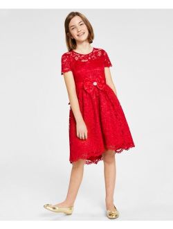 RARE EDITIONS Big Girls Glitter Lace High Low Dress with Scallop Hem