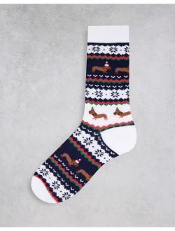christmas fairisle daschund ankle socks