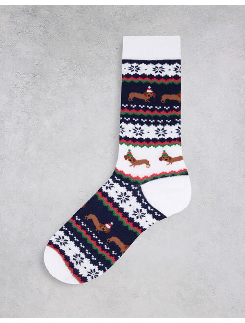 ASOS DESIGN christmas fairisle daschund ankle socks