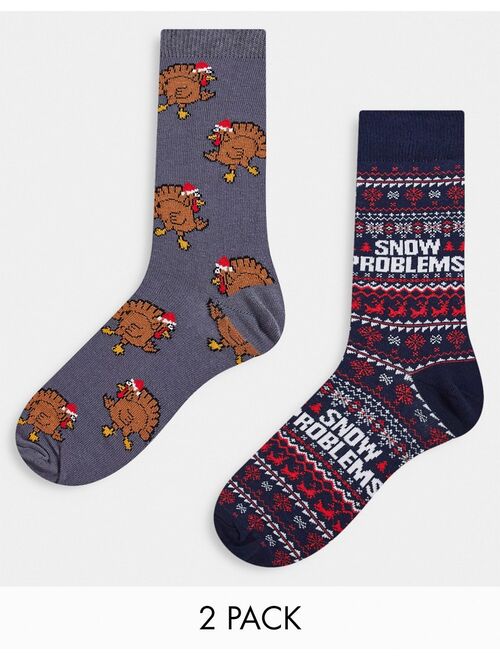 River Island 2 pack christmas socks in black