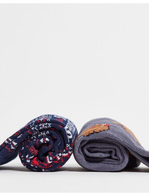 River Island 2 pack christmas socks in black