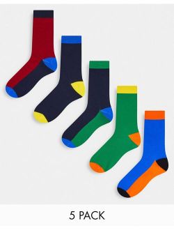 5 pack color block socks in multi