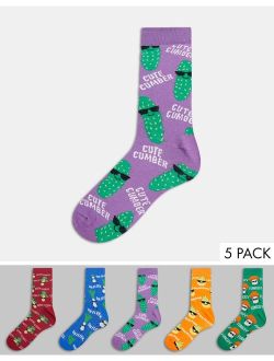 5 pack printed socks in dark multi