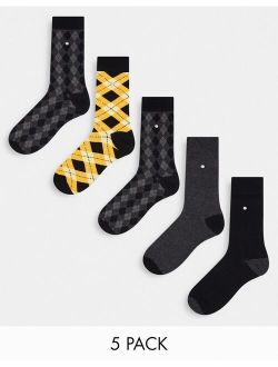 5 pack argyle socks in dark yellow