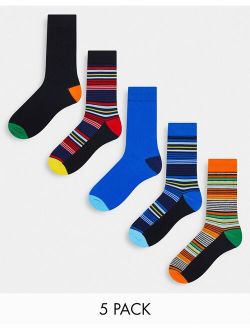 5 pack striped socks in bright multi