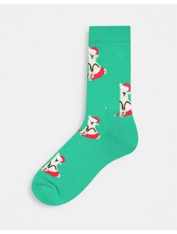sports socks with Christmas llama print