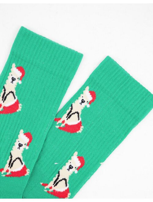 ASOS DESIGN sports socks with Christmas llama print