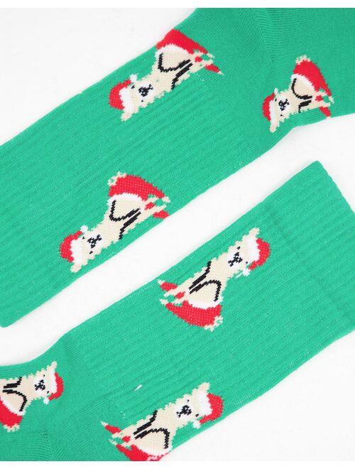 ASOS DESIGN sports socks with Christmas llama print