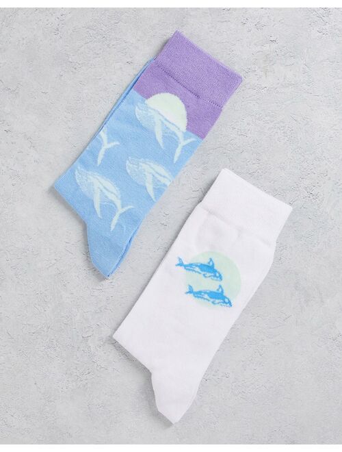 ASOS DESIGN 2 pack ankle socks with sunset print