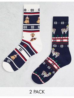 2 pack ankle socks in christmas animal fairisle