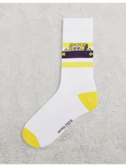 Spongebob sports socks in white with yellow stripe