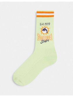 sport socks in green with Florida State print