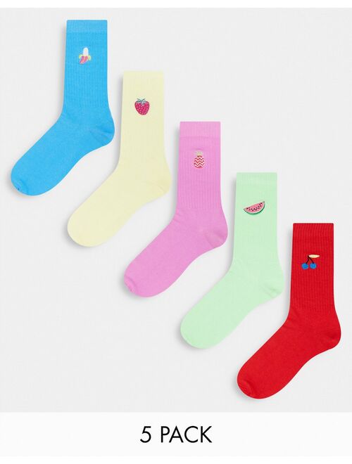 ASOS DESIGN bright 5 pack ankle socks with fruit embroidery