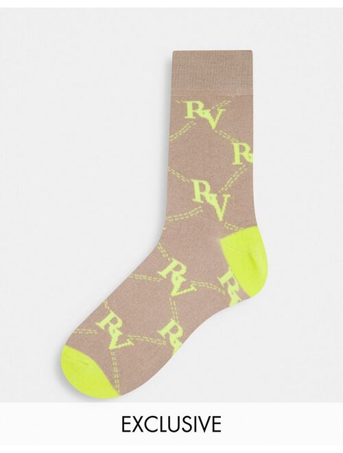 Reclaimed Vintage Inspired unisex logo socks in yellow all-over print