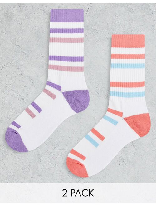 ASOS DESIGN 2 pack white sports socks with stripe design