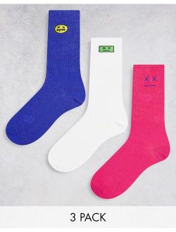 3-pack embroidered socks in multi