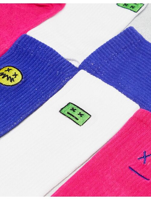 Bershka 3-pack embroidered socks in multi