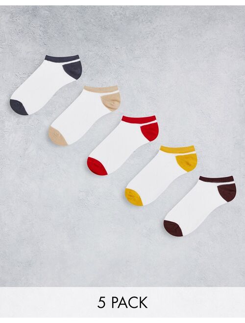 ASOS DESIGN 5-pack sneaker socks in white with neutral tipping