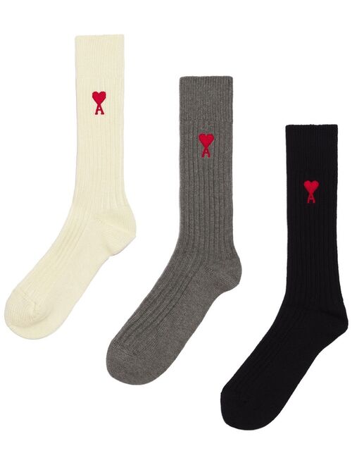 AMI Paris logo-embroidered socks (set of three)