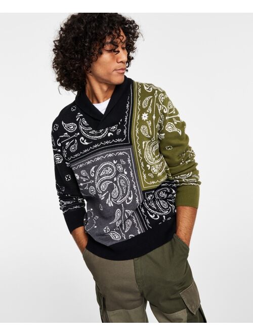 SUN + STONE Men's Bandana Patch Sweater, Created for Macy's