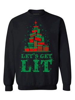 Let's Get Lit Ugly Christmas Sweater - Xmas Lighting Theme Holiday Season Sweatshirt for Men Women