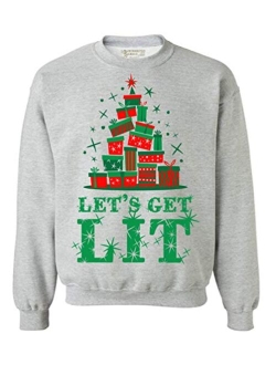 Let's Get Lit Ugly Christmas Sweater - Xmas Lighting Theme Holiday Season Sweatshirt for Men Women