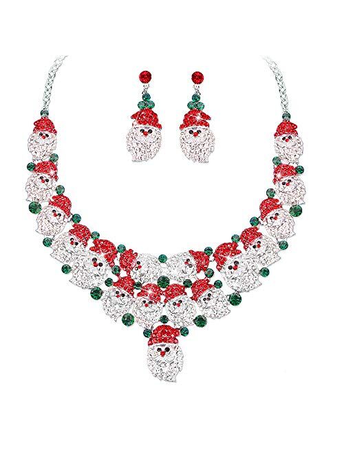 Csy Luxury Statement Bib Necklace Earrings Santa Claus Christmas Element Party Costume Jewelry Set Xmas Gift for Women Girls