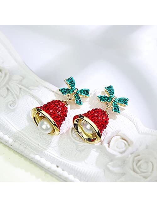 Futimely Red Crystal Elk Stud Earrings Asymmetric Santa Hat Butterfly Bell Christmas Earrings Dainty Star Moon Dragon Drop Earrings for Women Teen Girls