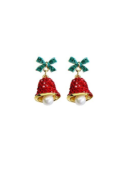 Futimely Red Crystal Elk Stud Earrings Asymmetric Santa Hat Butterfly Bell Christmas Earrings Dainty Star Moon Dragon Drop Earrings for Women Teen Girls