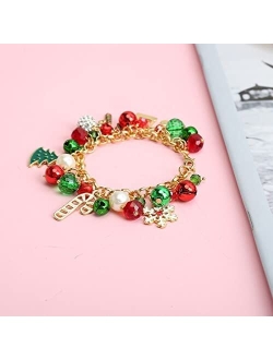 WHEZIVON Christmas Bracelet Jingle Bell Charm Adjustable Link Xmas Gift Jewelry Accessories for Women Girls Kids Teens Family 2022(Red)