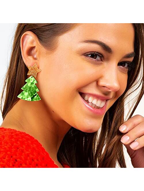Hessawell Christmas Earrings for Women Christmas Tree Tassels Triple Stars Drop Dangle Earrings Statement Holiday Earrings Jewelry Hypoallergenic Lightweight Xmas Gifts f