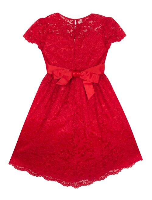 RARE EDITIONS Toddler Girls Glitter Lace Dress with Scallop Hem