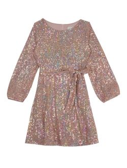 RARE EDITIONS Big Girls Sequin Knit Long Sleeve Dress with Sash