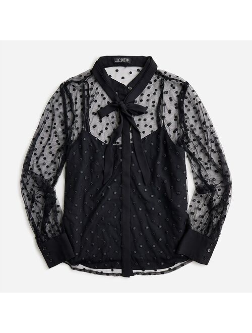 J.Crew Tie-neck long-sleeve top in dotted tulle