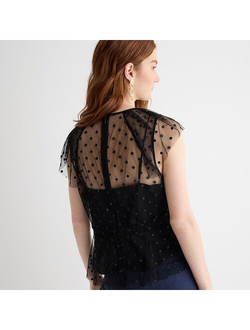 J.Crew Cap-sleeve peplum top in dotted tulle