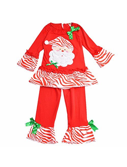 Azhido MMBeauty Girls 2pcs Long Pajamas Sleepwear Set Christmas Homewear Red
