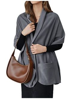 Women's Shawls and Wraps Open Front Poncho Cape Stylish Cardigan Sweater Coat for Fall Winter with Large Pockets