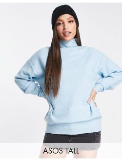 ASOS Tall ASOS DESIGN Tall longline sweater with high neck in blue