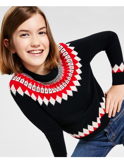CHARTER CLUB Big Girls Fair Isle Mock Neck Holiday Sweater, Created for Macy's