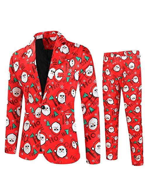 Generic Men's Christmas Casual Business Suit 2 Piece One Button Jackets Pants Ugly Funny Xmas Snowman Printed Sets for Men