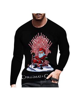 XXBR Christmas Soldier Long Sleeve T-shirts for Mens, Xmas Reindeer Tree Printed Workout Sports Athletics Party Tee Tops