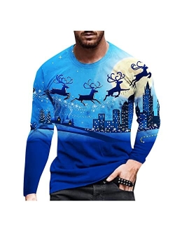 XXBR Christmas Soldier Long Sleeve T-shirts for Mens, Xmas Reindeer Tree Printed Workout Sports Athletics Party Tee Tops