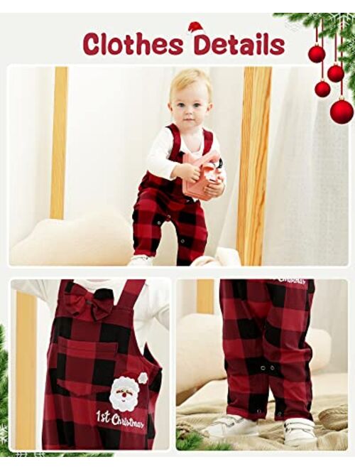 Xuuly My First Christmas Baby Boy Girl Clothes 2PCs Outfit Set Santa Claus Christmas Overalls Clothing Set