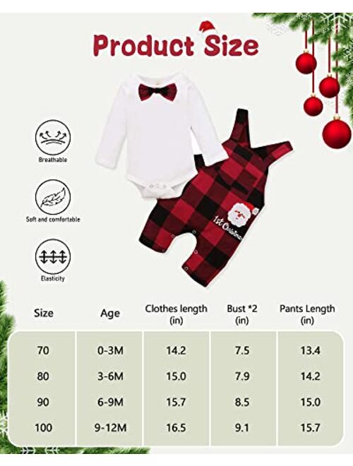 Xuuly My First Christmas Baby Boy Girl Clothes 2PCs Outfit Set Santa Claus Christmas Overalls Clothing Set