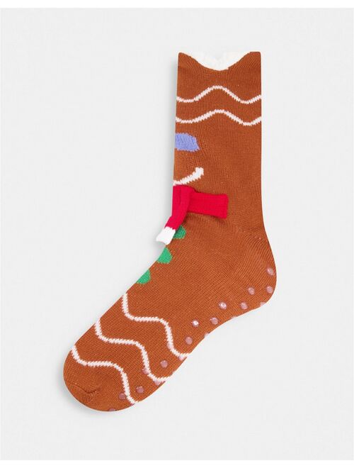 ASOS DESIGN Slipper sock with gingerbread design