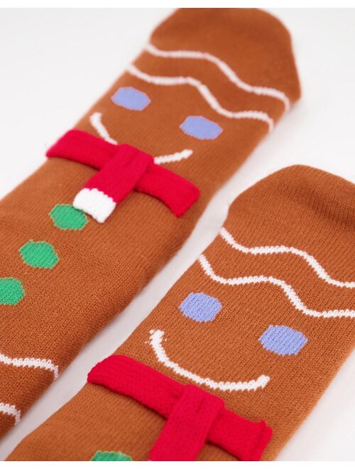 ASOS DESIGN Slipper sock with gingerbread design